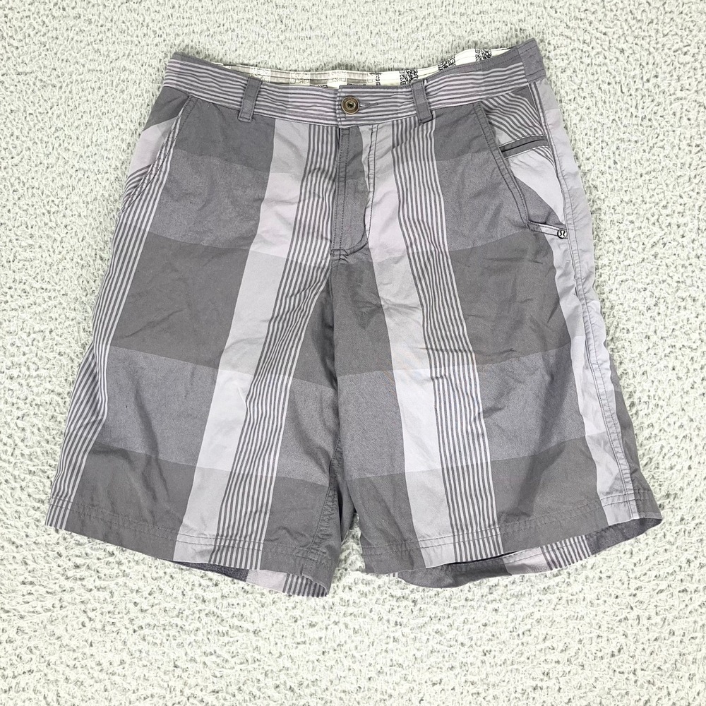 Lululemon Kahuna Shorts Mens 34 Grey Plaid Striped Casual Activewear Golf